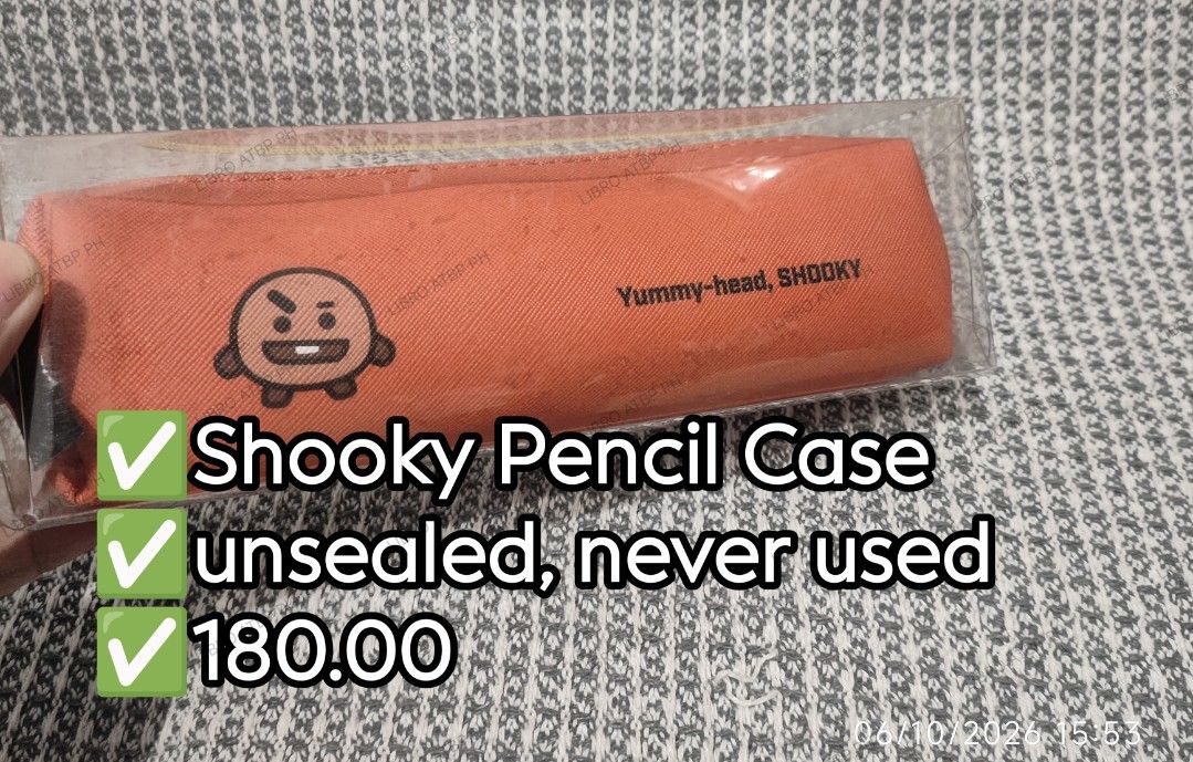 Shooky Pencil Case (Category: K-Wave Merchandise) located in Quezon City. Submitted by libro_atbp (Listing ID 1466258729, Image 1). Description: 🧸💜 TINY TAN / BT21 FOR SALE! ⤷ Personal collection decluttering ✨ ⤷ Paubos sale. ⤷ 📸 Prices are on the photos. ⤷ 📍 North Olympus Subd., Quezon City • pm for inquiries • no cancellations! • PAYO ONLY! FIRST-TO-PAY POLICY MOD: sdd/j&t/flash MOP: gcash/maya/gotyme/maribank.