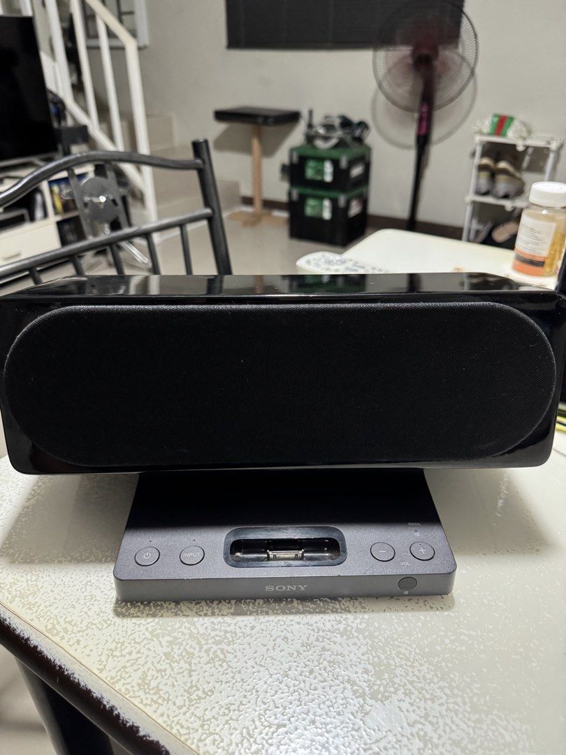 Sony Speaker Dock with Power Adapter (Category: Soundbars, Speakers & Amplifiers) located in Cavite. Submitted by marcuz1316 (Listing ID 1466252850, Image 1). Description: - Authentic Sony speaker dock with a sleek glossy black finish - Includes original Sony power adapter - Built-in dock connector, volume buttons, power button, and input toggle - Rear ports feature DC-in (13V) and audio-in jack - Tested and in great working condition - Perfect f