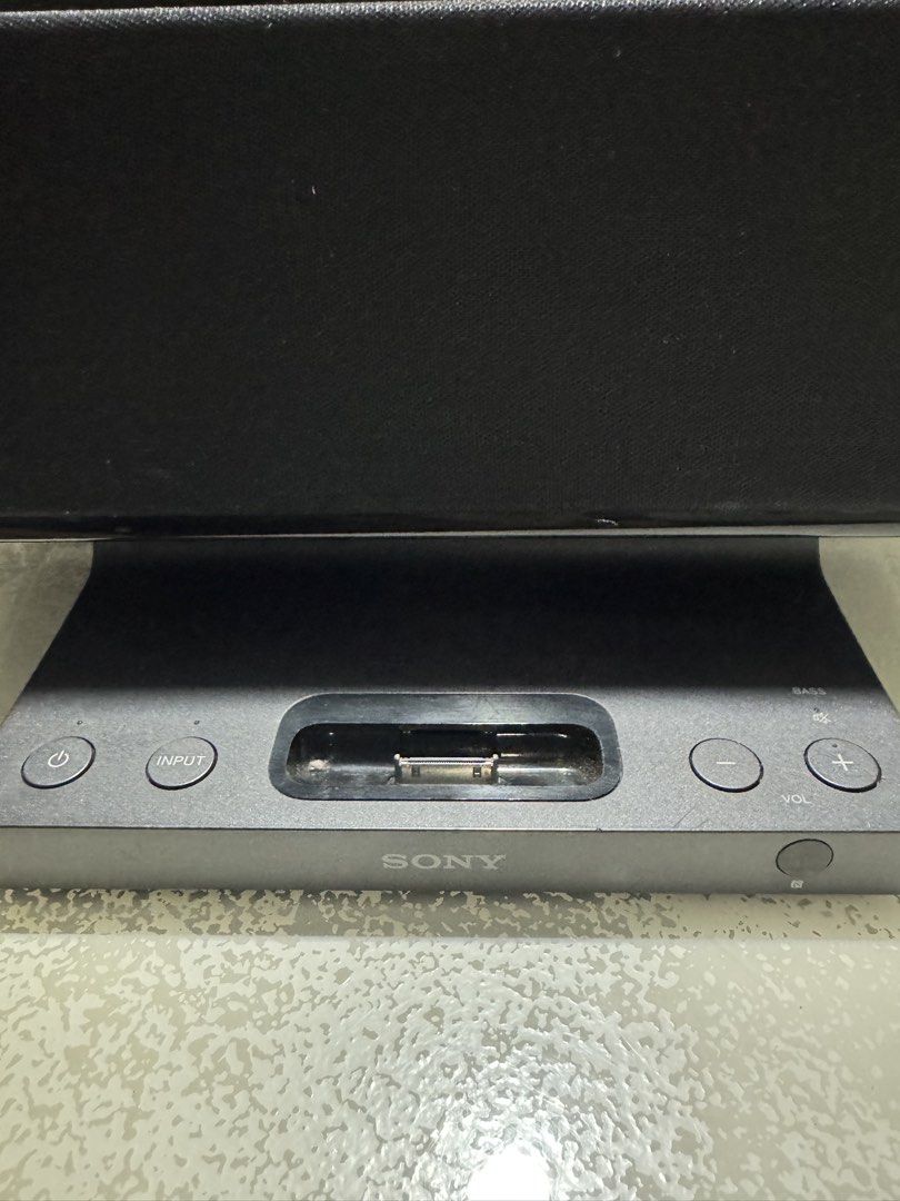 Sony Speaker Dock with Power Adapter (Category: Soundbars, Speakers & Amplifiers) located in Cavite. Submitted by marcuz1316 (Listing ID 1466252850, Image 2). Description: - Authentic Sony speaker dock with a sleek glossy black finish - Includes original Sony power adapter - Built-in dock connector, volume buttons, power button, and input toggle - Rear ports feature DC-in (13V) and audio-in jack - Tested and in great working condition - Perfect f
