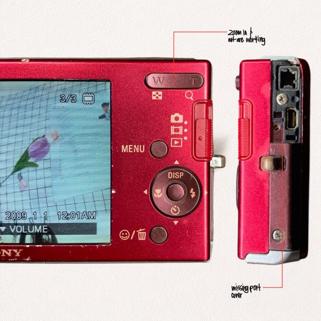 SONY STEADYSHOT DSC-W180 (Category: Cameras) located in Quezon City. Submitted by _cyberplug (Listing ID 1466293499, Image 3). Description: SONY STEADYSHOT DSC-W180 P3999 ★★★★ Body Condition ISSUE -mild LCD screen noise -focus issue • 10.1 Megapixels Super HAD CCD sensor • 3× optical zoom lens with SteadyShot image stabilization • 9-point autofocus with face detection • Smile Shutter with red-eye reduction & built-in flash • Multiple shooting mod