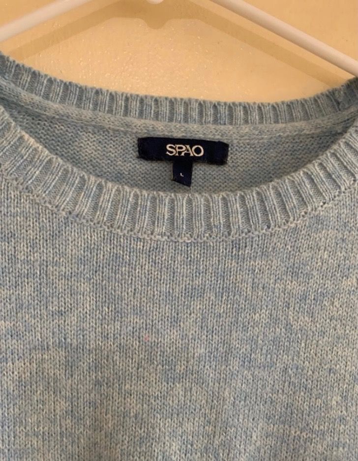 Spao Wool Sweater Blue Womens (Category: Longsleeves) located in Valenzuela. Submitted by clickandshoppreloved (Listing ID 1466193214, Image 2). Description: Spao Wool Sweater Womens Onhand, Original (Bought In HongKong Boutique) Large OnTag (23-26L x 19W) Color : Light Blue (Excellent Condition, Good As New).