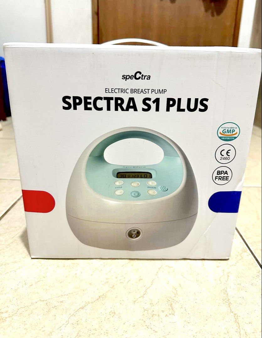 Spectra S1 Plus Electric Breast Pump with Accessories (Category: Breastfeeding & Bottle Feeding) located in Cebu City. Submitted by jeeewish (Listing ID 1466233214, Image 1). Description: Spectra S1 Plus electric breast pump system. Includes main pump unit, Handsfree cups, breast shield, tubing, flanges, and storage containers. Hospital grade double pump setup with rechargeable battery, adjustable cycle and vacuum controls, plus built-in nightlig