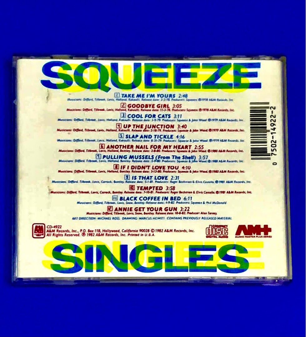 SQUEEZE - 45 & UNDERS CDR SERIES READ FIRST FOR SOUND TRIPS PLAYTESTED PM FIRST (Category: CDs & DVDs) located in Caloocan City. Submitted by vinyl_filipinas (Listing ID 1466168916, Image 2). Description: SQUEEZE - 45 & UNDERS CDR SERIES READ FIRST FOR SOUND TRIPS PLAYTESTED PM FIRST Genre: New Wave | Power Pop Year: 1982 CD-R: Kodak Tracklist: 1. Take Me I’m Yours 2. Goodbye Girl 3. Cool For Cats 4. Up The Junction 5. Slap And Tickle 6. Another 