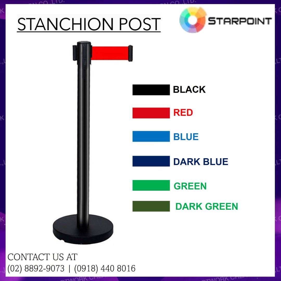 Stanchion Post Retractable Belt Queue Barrier (Category: Office Furniture & Fixtures) located in Caloocan City. Submitted by jcs_ra_892 (Listing ID 1466160564, Image 1). Description: - Brand/Model: Starpoint Retractable Belt Stanchion Post in sleek black - Dimensions: 910mm overall height, 63mm tube diameter, 320mm base diameter - Belt: 2-meter length with a secure locking belt end - Versatile Connection: 4-way connecting system featuring 3 belt 