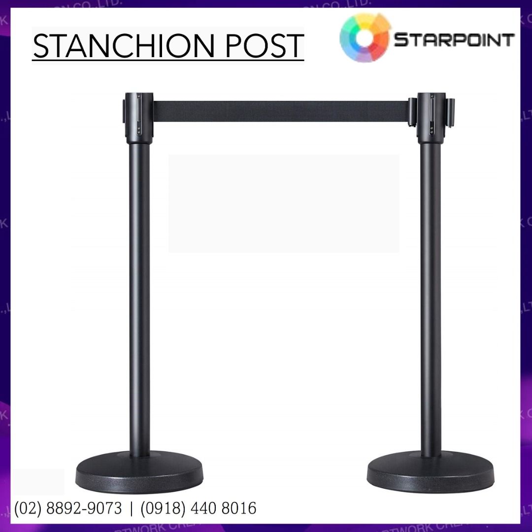 Stanchion Post Retractable Belt Queue Barrier (Category: Office Furniture & Fixtures) located in Caloocan City. Submitted by jcs_ra_892 (Listing ID 1466160564, Image 3). Description: - Brand/Model: Starpoint Retractable Belt Stanchion Post in sleek black - Dimensions: 910mm overall height, 63mm tube diameter, 320mm base diameter - Belt: 2-meter length with a secure locking belt end - Versatile Connection: 4-way connecting system featuring 3 belt 