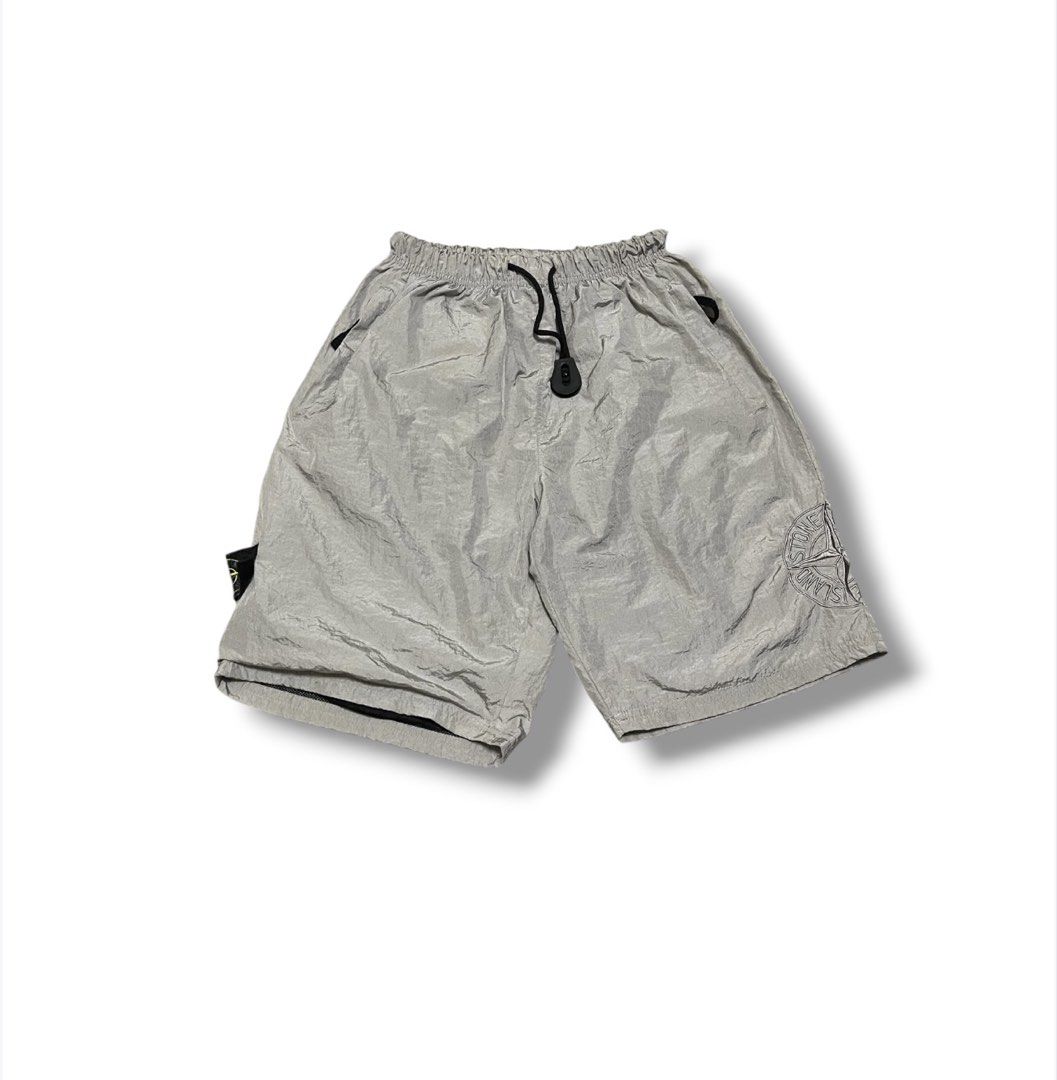 Stone Islands Embroidered Satin Shorts (Category: Shorts) located in Bulacan. Submitted by sanjisthrift (Listing ID 1466315903, Image 1). Description: Width 26-30 Length 22 Opening 11 Excellent Condition 9/10 Stain.