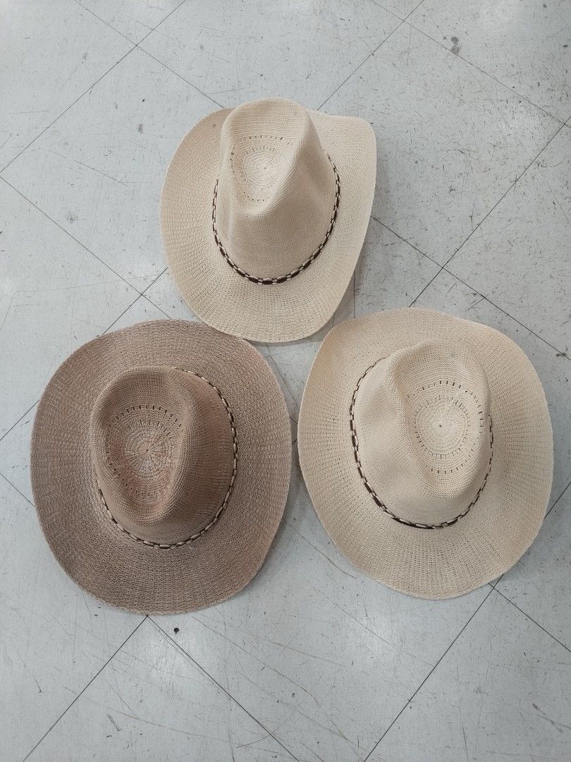 Straw Cowboy Hat Assorted Colors (Category: Caps & Hats) located in Manila. Submitted by zdmal (Listing ID 1466167122, Image 1). Description: - 3 earth-tone shades available: Light Cream, Beige, and Tan - Features a stylish dark patterned band around the base - Breathable straw weave construction for lightweight, all-day comfort - Perfect for sunny outdoor days, beach trips, and festivals - Priced individually (message us for your preferred color