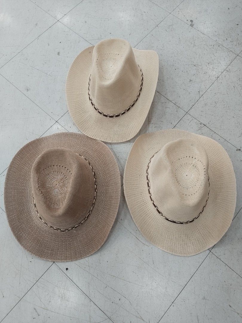 Straw Cowboy Hat Assorted Colors (Category: Caps & Hats) located in Manila. Submitted by zdmal (Listing ID 1466167122, Image 2). Description: - 3 earth-tone shades available: Light Cream, Beige, and Tan - Features a stylish dark patterned band around the base - Breathable straw weave construction for lightweight, all-day comfort - Perfect for sunny outdoor days, beach trips, and festivals - Priced individually (message us for your preferred color