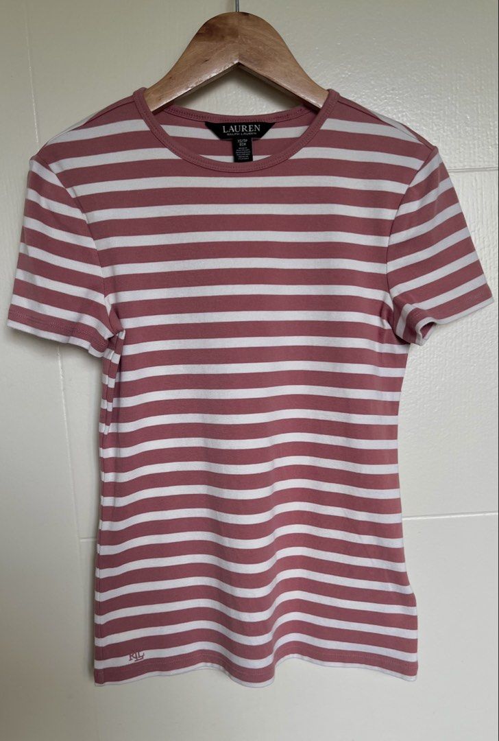 Striped Rib-Knit Stretch Cotton Tee (Category: Shirts) located in Pasig City. Submitted by jsyrgt (Listing ID 1466242211, Image 2). Description: Condition: 8/10 Pre-loved and still wearable. Has one very small hole on the back of the left shoulder (shown in the last photo). No other major flaws. Color: Light Red MOP: MariBank QR RFS: wardrobe update *1st photo from Ralph Lauren website (similar top but not the same) *2nd-6th photos are actual pho