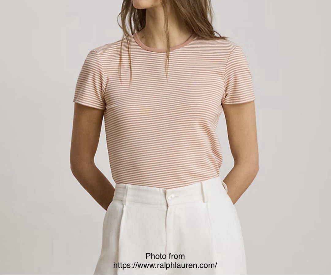 Striped Rib-Knit Stretch Cotton Tee (Category: Shirts) located in Pasig City. Submitted by jsyrgt (Listing ID 1466242211, Image 1). Description: Condition: 8/10 Pre-loved and still wearable. Has one very small hole on the back of the left shoulder (shown in the last photo). No other major flaws. Color: Light Red MOP: MariBank QR RFS: wardrobe update *1st photo from Ralph Lauren website (similar top but not the same) *2nd-6th photos are actual pho