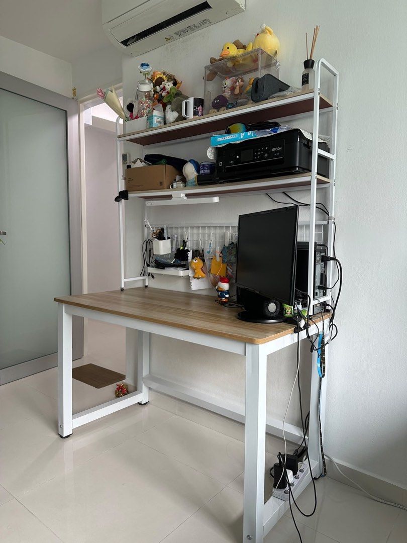 study table (Category: Tables & Sets) located in Singapore. Submitted by iwtshuijiao (Listing ID 1466307405, Image 2). Description: dimensions: 120.1cm (L) x 60.2cm (B) x 72.7cm (H) accessories and items shown not included self collect by 15th Oct.