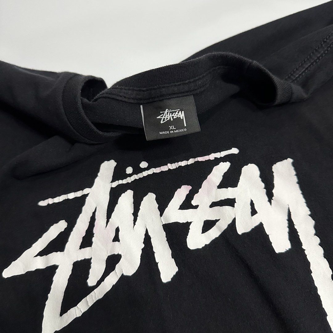 Stussy Script Logo black tee (Category: Activewear) located in Dagupan City. Submitted by unknownlootph (Listing ID 1466325981, Image 3). Description: Size: XL (24x30) Condition: 9/10 Color rate: 9/10 Issue: hairline crackprints (Legit/Authentic) .
