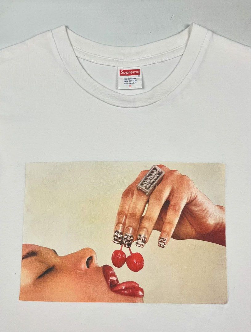 Supreme - Cherries Tee (Category: Tshirts & Polo Shirts ) located in Puerto Princesa. Submitted by rrugsgallery (Listing ID 1466324151, Image 3). Description: Supreme - Cherries Tee Tagged Size: Small Dimensions Length: 26.5 Width: 19 Condition: Very good Color rate: 9.5 Flaws: None.