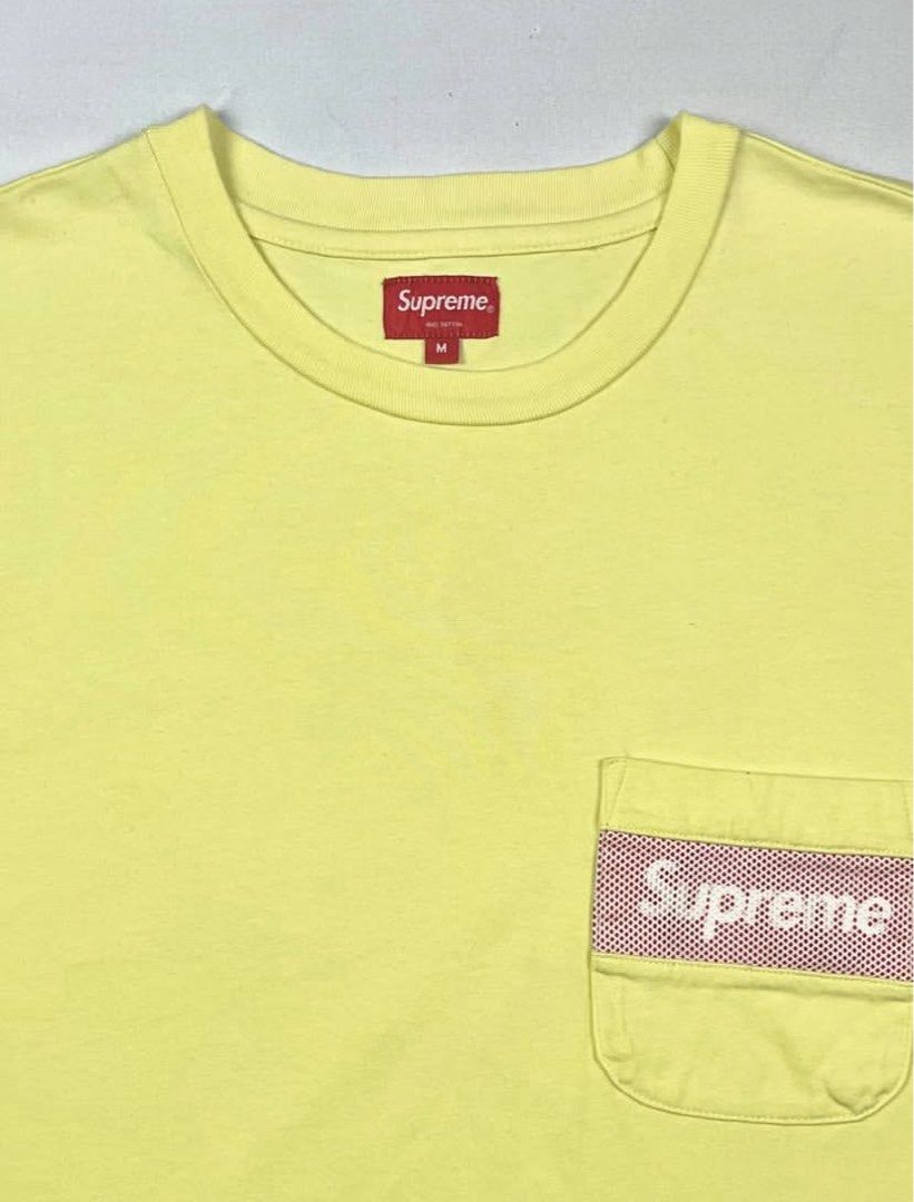 Supreme - Mesh Pocket Tee (Category: Tshirts & Polo Shirts ) located in Puerto Princesa. Submitted by rrugsgallery (Listing ID 1466198158, Image 3). Description: Supreme - Mesh Pocket Tee Tagged Size: Medium Dimensions Length: 28.5 Width: 22 Condition: Very good Color rate: 9.5 Flaws: Tiny stain on neckline (not sure if removable).