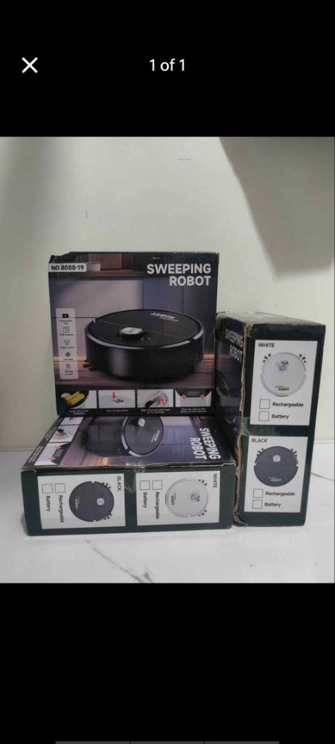 Sweeping Robot Vacuum Cleaner Model NO.8088-19 (Category: Vacuum Cleaner & Housekeeping) located in Manila. Submitted by billythekid05 (Listing ID 1466280152, Image 1). Description: - Product: Smart Sweeping Robot Vacuum Cleaner - Model: 8088-19 - Condition: Brand new in original box (Multiple units available) - Colors: Black and White options - Power: Rechargeable or battery setup available - Features: Simple operation with an easy-to-empty dust