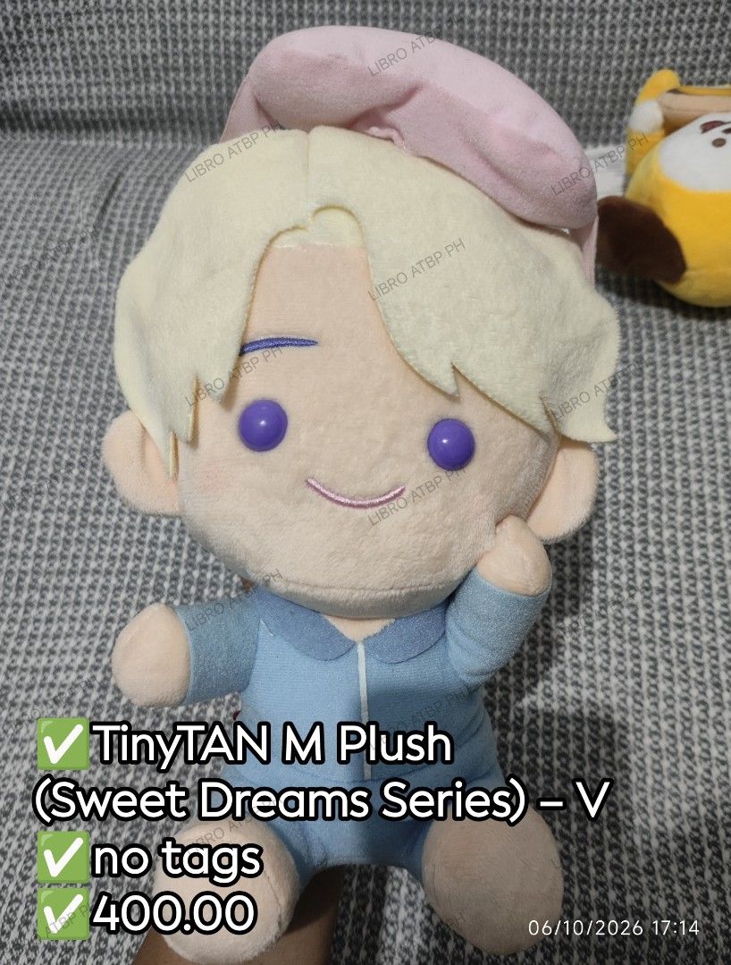 SWEET DREAMS PLUSH V (Category: K-Wave Merchandise) located in Quezon City. Submitted by libro_atbp (Listing ID 1466255032, Image 1). Description: 🧸💜 TINY TAN / BT21 FOR SALE! ⤷ Personal collection decluttering ✨ ⤷ Paubos sale. ⤷ 📸 Prices are on the photos. ⤷ 📍 North Olympus Subd., Quezon City • pm for inquiries • no cancellations! • PAYO ONLY! FIRST-TO-PAY POLICY MOD: sdd/j&t/flash MOP: gcash/maya/gotyme/maribank.