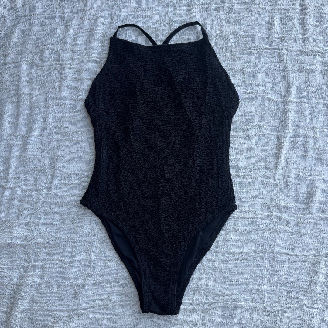 Swimsuit Primark Black Textured One Piece (Category: Bikinis & Swimsuits) located in Manila. Submitted by thriftclub.ph (Listing ID 1466286604, Image 2). Description: ▫️Decluttering (too many swimwear!) ◻️ Fits xs - s ⬜️ No pad slots (used tapies) ⚪️ Adjustable straps ⬜️ Halter Style - safe for surfing 😉.