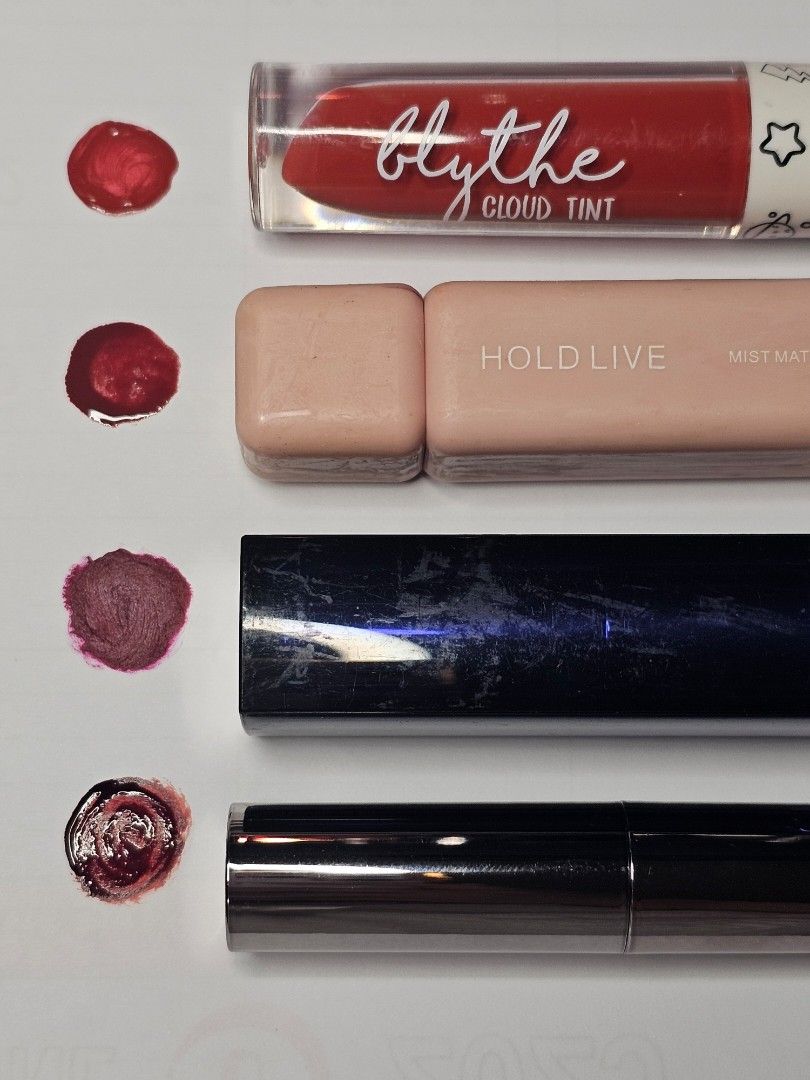 Take All Bundle Set (Wine/Red Lip Products) (Category: Makeup) located in Cainta. Submitted by thirtythrifteen (Listing ID 1466331049, Image 2). Description: • All items are disinfected • Value for money • Located in San Isidro, Cainta • MOP via GCash or COD • Delivery via Grab/Angkas/JoyRide • SF shouldered by buyer • Also available for pickup • Individual price is 100 PHP each • Take all price is 200 PHP Inclusions • Careline Blythe Cloud Tint 