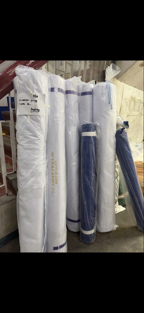 T/C Japan Twill 60” Fabric Rolls (Category: Tshirts & Polo Shirts ) located in Makati City. Submitted by reyemv (Listing ID 1466207450, Image 1). Description: Selling several rolls of high-quality T/C Japan Twill, known for its durability and smooth finish. This is NEW stock, perfect for uniforms, pants, workwear, patient gowns and more. Only ₱79 per yard.