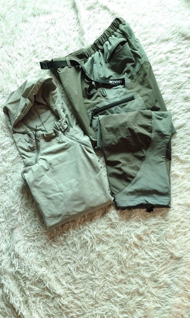 Techwear / Gorpcore set - Octo Gambol softshell hoodie & Pants (Category: Activewear) located in Bacoor. Submitted by arrrrtt (Listing ID 1466189885, Image 1). Description: Techwear / Gorpcore set - 2500 Free Ship❗❗❗ Octo Gambol Softshell Hoodie - Grey(color may vary due to lighting). - Water & Wind resistant, Stretch, & Breathable. - Medium, fits up to Large (pls check dimensions). - Close to Brandnew Condition(no issues). 🏔️🏔️🏔️🏔️🏔️🏔️🏔️�