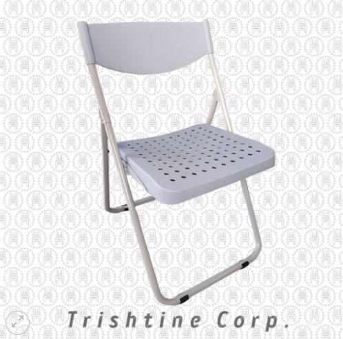 TFP-004 | Foldable Chair (Category: Chairs) located in Caloocan City. Submitted by jim.trishtineofficefurnitures (Listing ID 1466232698, Image 1). Description: - Color & Material: White plastic seat with a durable steel frame - Comfort Features: Perforated seat for airflow and curved backrest for support - Space-Saving: Folds completely flat for compact storage - Lightweight: Easy to carry and move around your space - Versatile Use: Perfect extra