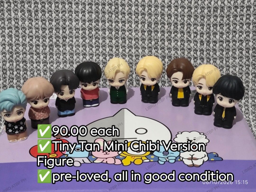 Tiny Tan Mini Chibi Figures (Category: K-Wave Merchandise) located in Quezon City. Submitted by libro_atbp (Listing ID 1466261437, Image 1). Description: 🧸💜 TINY TAN / BT21 FOR SALE! ⤷ Personal collection decluttering ✨ ⤷ Paubos sale. ⤷ 📸 Prices are on the photos. ⤷ 📍 North Olympus Subd., Quezon City • pm for inquiries • no cancellations! • PAYO ONLY! FIRST-TO-PAY POLICY MOD: sdd/j&t/flash MOP: gcash/maya/gotyme/maribank.