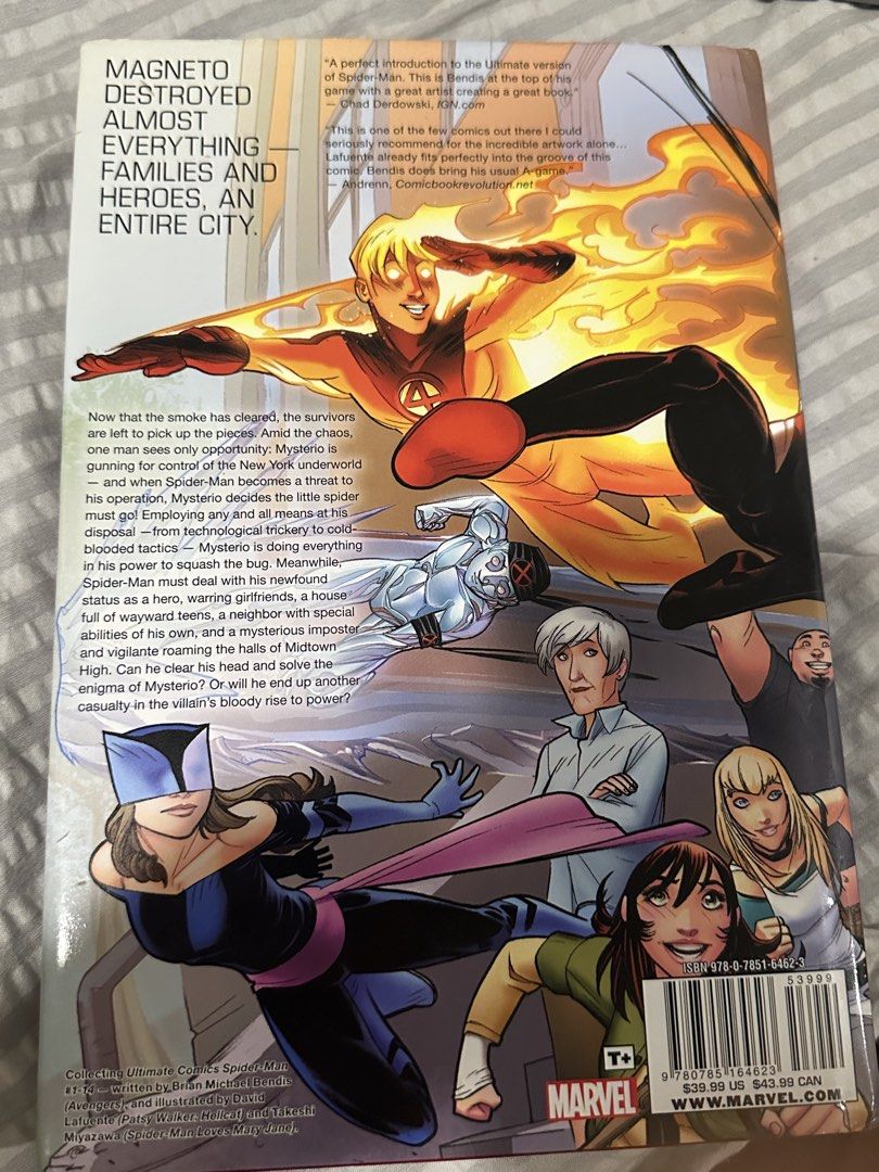 Ultimate Spider-Man Vol. 12 Hardcover (Category: Comics & Manga) located in Quezon City. Submitted by anothermanstrash123 (Listing ID 1466324965, Image 2). Description: - Out of Print - Creators: Brian Michael Bendis, David Lafuente, Takeshi Miyazawa - Format: Softcover trade paperback (Marvel) - Condition: Crisp pages with minimal shelf wear - Highlights: Features Mysterio and Human Torch cover art, great for Ultimate universe fans Shipping via 