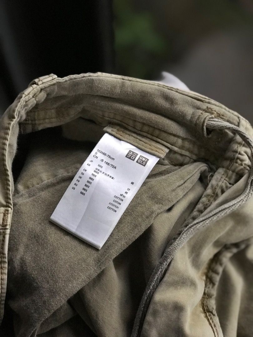 Uniqlo Beige Cargo Pants Size S (Category: Trousers) located in Jimenez. Submitted by onlythrifty_ (Listing ID 1466212619, Image 3). Description: - Brand/Model: Uniqlo Cargo Pants - Color: Classic Beige - Material: Comfortable cotton fabric - Size: S (JP 165/72A) - Fit: Relaxed fit for everyday wear - Pockets: Multiple utility pockets on sides and back - Waist: 30 can fit to 32 - Cuffs: Drawstring ties to adjust leg openings.