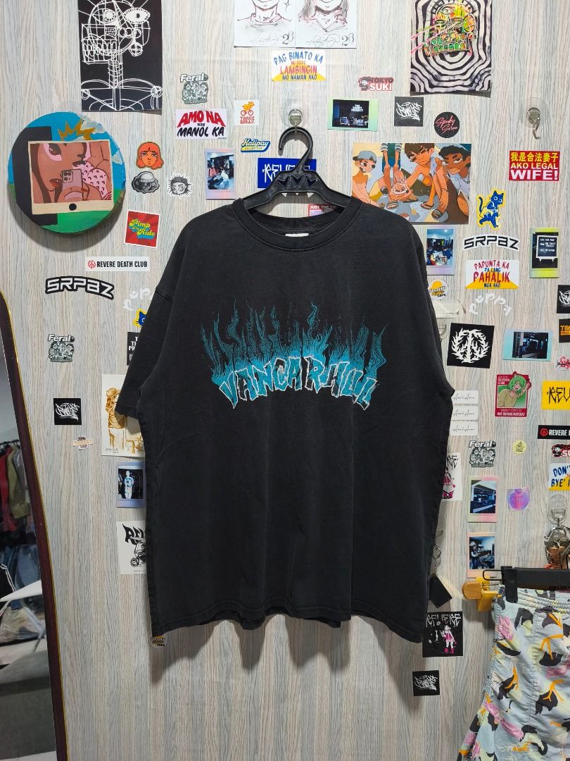 VANCARHELL FLame TEE (Category: Tshirts & Polo Shirts ) located in Davao. Submitted by thethriftproject082 (Listing ID 1466303689, Image 1). Description: Vancarhell 📍𝐌𝐈𝐍𝐄: 380 📍𝐒𝐈𝐙𝐄 𝐎𝐍 𝐓𝐀𝐆: XXL 📍𝐃𝐈𝐌𝐄𝐒: 27 x 26 - Color: Faded black - Design: Bold blue flame chest graphic - Fit: Relaxed, comfortable everyday fit - Fabric: Soft, broken-in feel from washing - Neckline: Classic crew neck - Condition: Great casual piece, ready to w