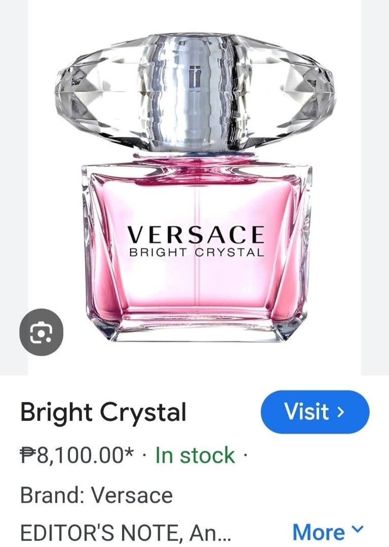 Versace Bright Crystal Eau de Toilette 90ml (Category: Fragrance & Deodorants) located in Baliuag. Submitted by marieannfernando23 (Listing ID 1466169297, Image 2). Description: - Authentic Versace Bright Crystal Eau de Toilette - Generous 90ml full-size bottle - Brand new po inalis ko lang po plastic - Features the signature large diamond-cut glass cap - Popular fresh and floral fragrance - Guaranteed Authentic .