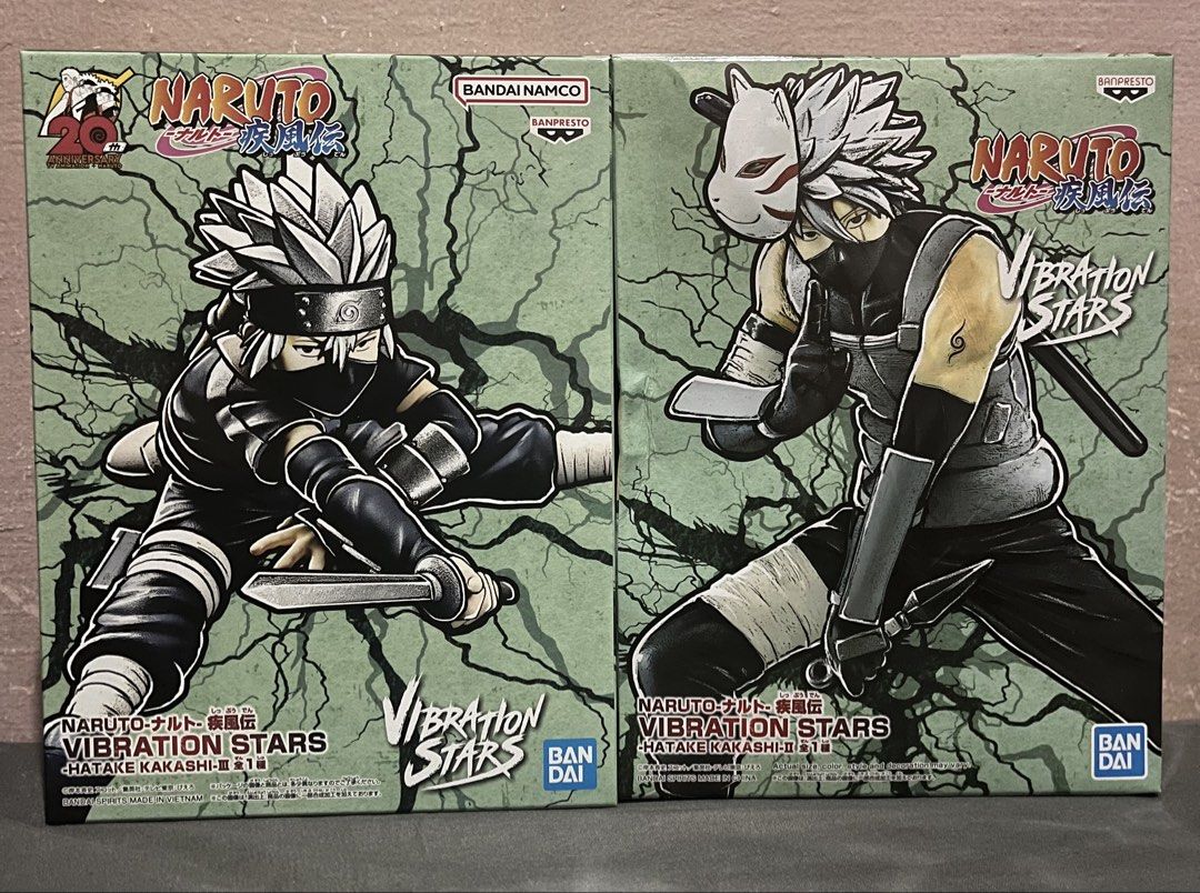 Vibration Stars Hatake Kakashi Set (Category: Figurines & Statues) located in Paranaque City. Submitted by duhhhminique (Listing ID 1466276134, Image 1). Description: SOLD AS SET ONLY. Last price posted Naruto Shippiden Vibration Stars Hatake Kakashi figures - kid kakashi is BIB, only taken out of the box to inspect contents - anbu kakashi has been taken out of the box for display but still in mint condition. box has small dents as well (as seen 