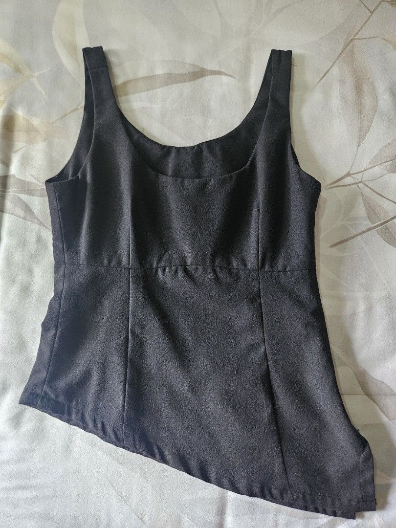 Vin & Tin Black Asymmetrical Top (Category: Sleeveless) located in Muntinlupa City. Submitted by theasells (Listing ID 1466156585, Image 1). Description: Black Vin & Tin tank top in size S. Scoop neckline with thick straps. Very classy, made from linen! Only used once..