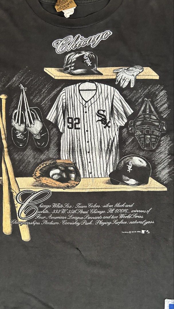 Vintage Chicago White Sox Locker Room (Category: Tshirts & Polo Shirts ) located in Batangas. Submitted by get.looted (Listing ID 1466220597, Image 2). Description: Vintage 1991 Chicago White Sox Locker Room Nutmeg Gold tag 23x28.5 Large to XL fitting Repaired hole barely noticeable.