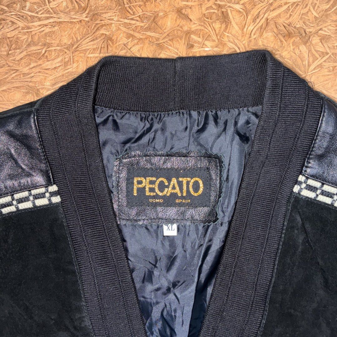 Vintage Pecato Uomo Spain Cardigan (Category: Coats, Jackets and Outerwear) located in Nabua. Submitted by elevadoray (Listing ID 1466302790, Image 2). Description: Vintage Pecato Uomo Spain Cardigan Material: Wool, Leather, Suede Knitted Fabric XL (27 x 28.5 Inches) Excellent Condition (10/10) P650 Other Detail: -1 Extra Button -With Side Pocket.