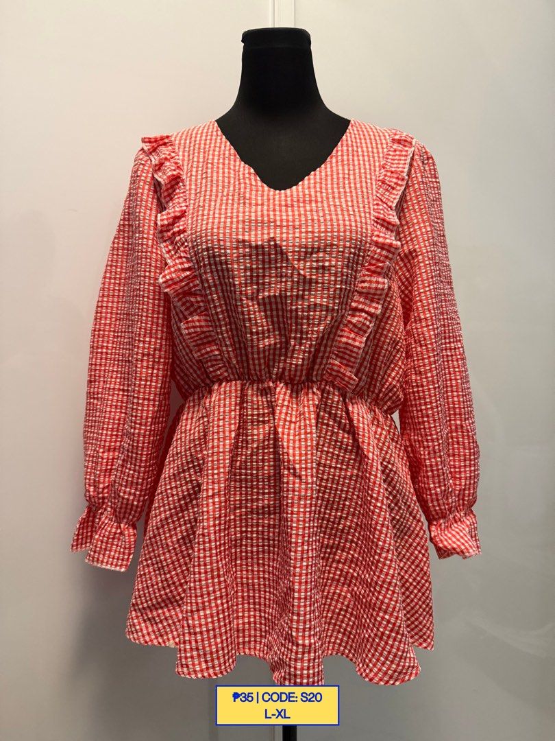 Vintage Red White Gingham Ruffle Long Sleeve Blouse (Category: Blouses) located in Baliuag. Submitted by from.linea (Listing ID 1466252083, Image 1). Description: Size and details are indicated in the photo..