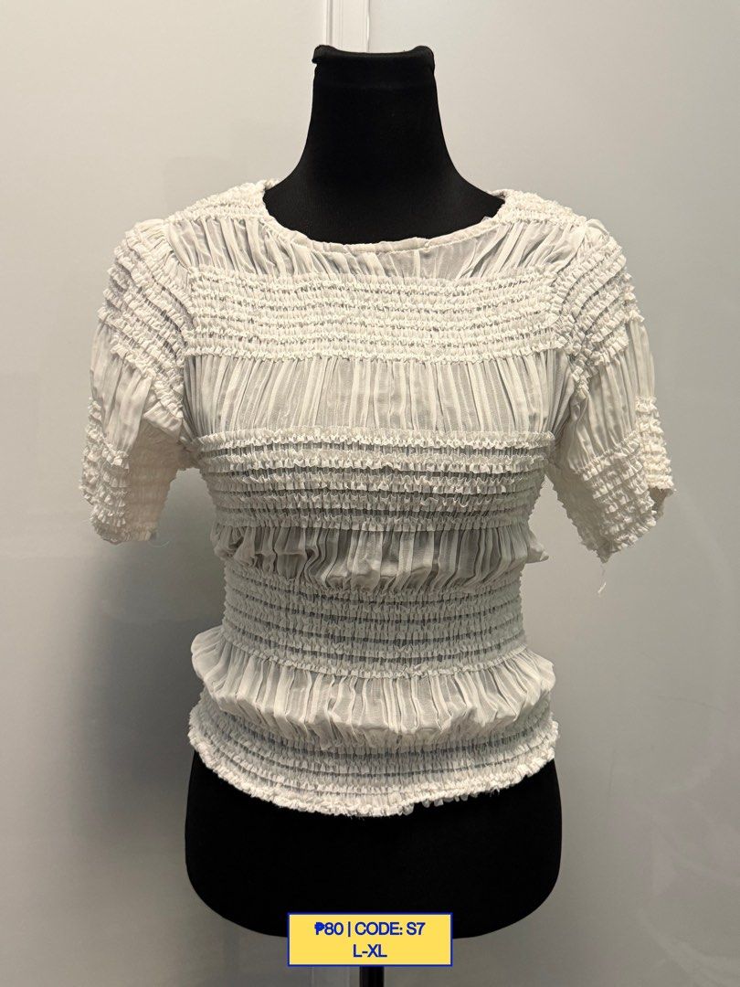 Vintage White Smocked Pleated Blouse (Category: Blouses) located in Baliuag. Submitted by from.linea (Listing ID 1466252986, Image 1). Description: Size and details are indicated in the photo..