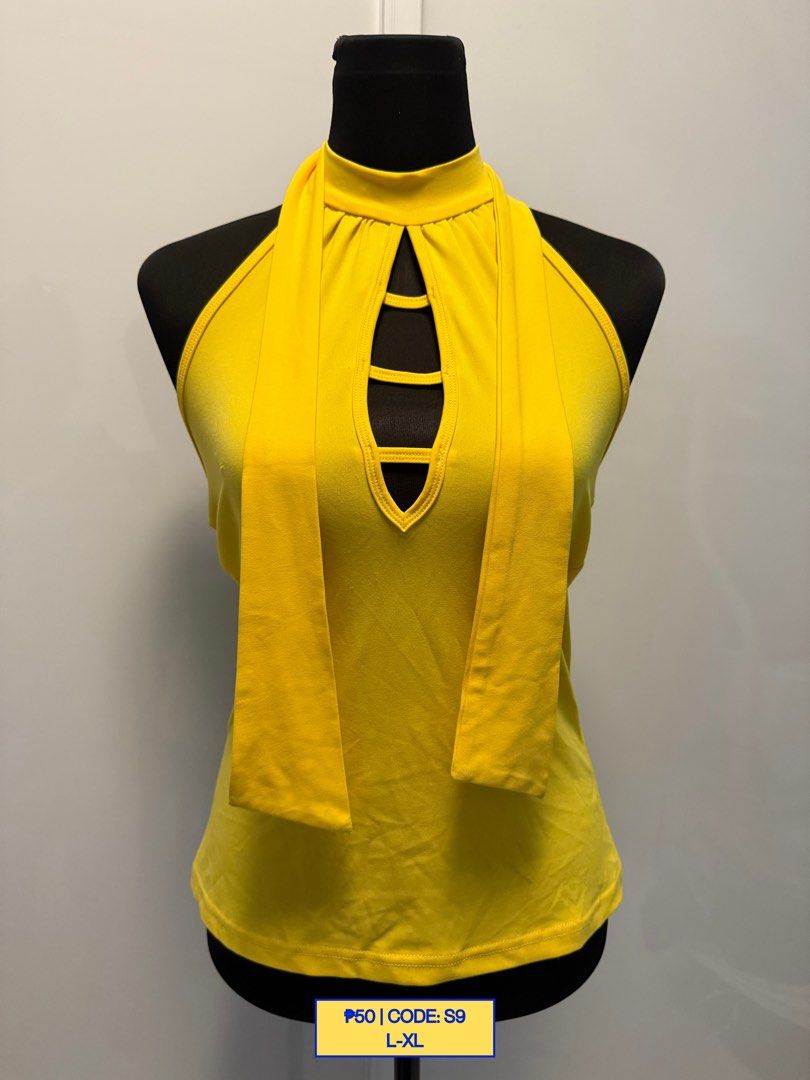 Vintage Yellow Halter Top (Category: Sleeveless) located in Baliuag. Submitted by from.linea (Listing ID 1466255704, Image 1). Description: Size and details are indicated in the photo..
