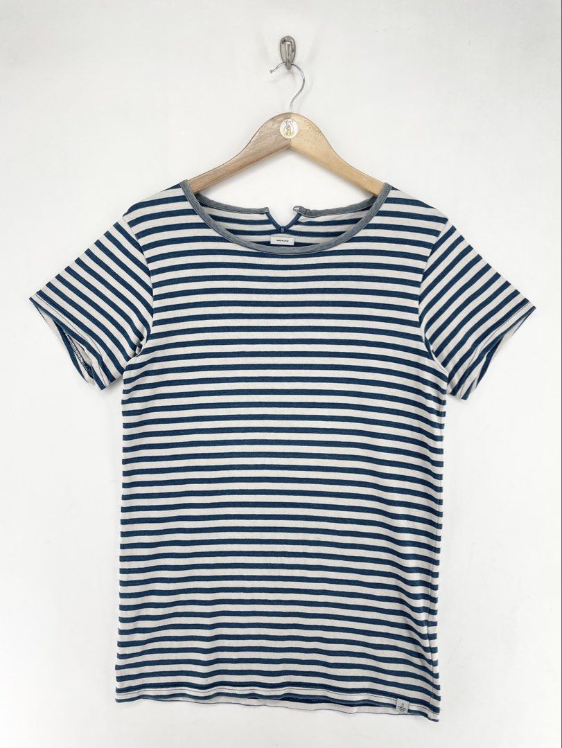 Visvim Border Crew Indigo Stripe Shirt (Category: Formal Shirts) located in Mandaluyong City. Submitted by armrhts (Listing ID 1466323195, Image 1). Description: Size: Medium Dimensions(inches) •Width: 19" •Length: 29" •Pit to Cuff: 4" Issue/s: Missing button .