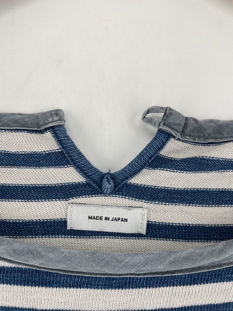Visvim Border Crew Indigo Stripe Shirt (Category: Formal Shirts) located in Mandaluyong City. Submitted by armrhts (Listing ID 1466323195, Image 3). Description: Size: Medium Dimensions(inches) •Width: 19" •Length: 29" •Pit to Cuff: 4" Issue/s: Missing button .