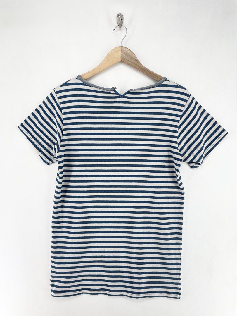 Visvim Border Crew Indigo Stripe Shirt (Category: Formal Shirts) located in Mandaluyong City. Submitted by armrhts (Listing ID 1466323195, Image 2). Description: Size: Medium Dimensions(inches) •Width: 19" •Length: 29" •Pit to Cuff: 4" Issue/s: Missing button .