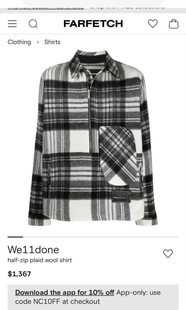 We11done half zip wool plaid (Category: Coats, Jackets and Outerwear) located in Navotas City. Submitted by DalVintage (Listing ID 1466289597, Image 2). Description: large on tag fits xl 24.5 width 29 length as new condish.