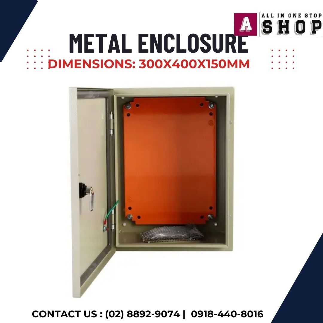 Weatherproof Metal Enclosure Electrical Box Multiple Sizes Available (Category: Construction & Building Materials) located in Caloocan City. Submitted by jcs_ra_892 (Listing ID 1466159824, Image 3). Description: - Weatherproof metal enclosure box ideal for electrical setups and industrial wiring - Heavy-duty construction with a secure locking latch and protective rubber door seal - Includes an orange internal mounting plate and pre-installed grou