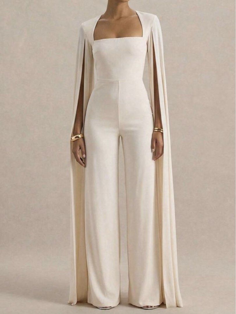 White Cape Jumpsuit (Category: Jumpsuits) located in Quezon City. Submitted by jo216 (Listing ID 1466256951, Image 1). Description: Square neckline, fitted bodice, wide-leg trousers, and dramatic floor-length split capes - Condition: Wore once for an event, freshly dry-cleaned, and ready for a new owner - Fit: True to size.