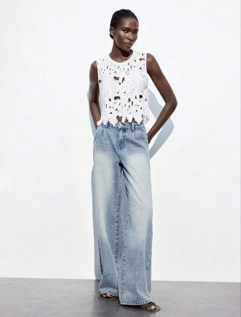 White Floral Lace Cutout Crop Top (Category: Sleeveless) located in Tanauan. Submitted by declutterwithshai (Listing ID 1466176104, Image 3). Description: • used once • size medium • 39” bust; 14.8” shoulder; 19.7” length.