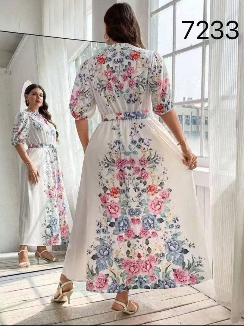 women fashion (Category: Dresses) located in Manila. Submitted by nikita02_kara (Listing ID 1466180694, Image 3). Description: 📌Polo Floral.dress with botton with belt fit large xl.cotton linen fabric.