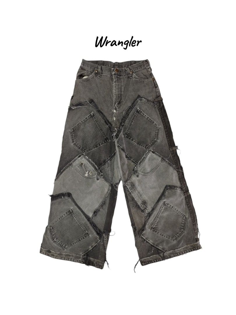 WRANGLER MULTI POCKET PATCHWORK DENIM PANTS (Category: Jeans) located in Bayombong. Submitted by Gentlemans_ClosEt (Listing ID 1466218112, Image 1). Description: WRANGLER MULTI POCKET PATCHWORK DENIM PANTS RARE AND VERY FASHION PIECE WAISTLINE SIZE VIA TM: 28 LENGTH VIA TM: 40" LEG OPENING/HEM: 13" EXCELLENT CONDITION NO ISSUES.