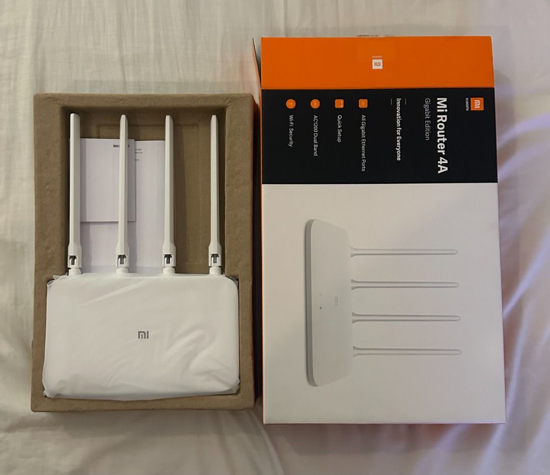 Xiaomi Mi Router 4A Gigabit Edition (Category: Networking) located in San Juan City. Submitted by looneyc (Listing ID 1466289760, Image 1). Description: - Condition: Brand new, unopened in original box - Speed: AC1200 dual-band (fast and stable connection) - Ports: Full gigabit Ethernet ports - Antennas: 4 high-gain antennas for strong coverage - Inclusions: Complete with manuals and power accessories in molded tray - Color: Clean white finish Xi