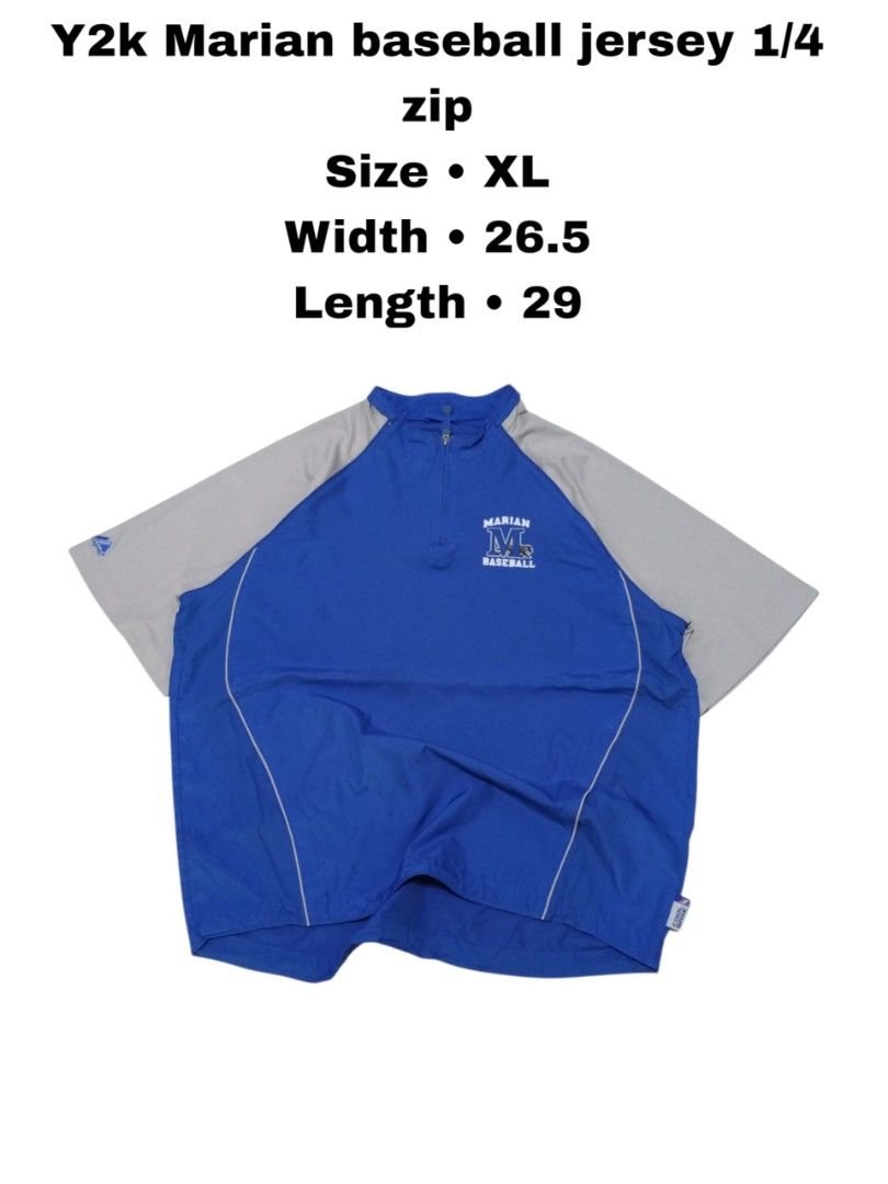 Y2k Marian baseball jersey 1/4 zip (Category: Activewear) located in Manila. Submitted by _t20hrift (Listing ID 1466288758, Image 1). Description: Y2k Marian baseball jersey 1/4 zip Size • XL Excellent condition Width • 26.5 Length • 29.