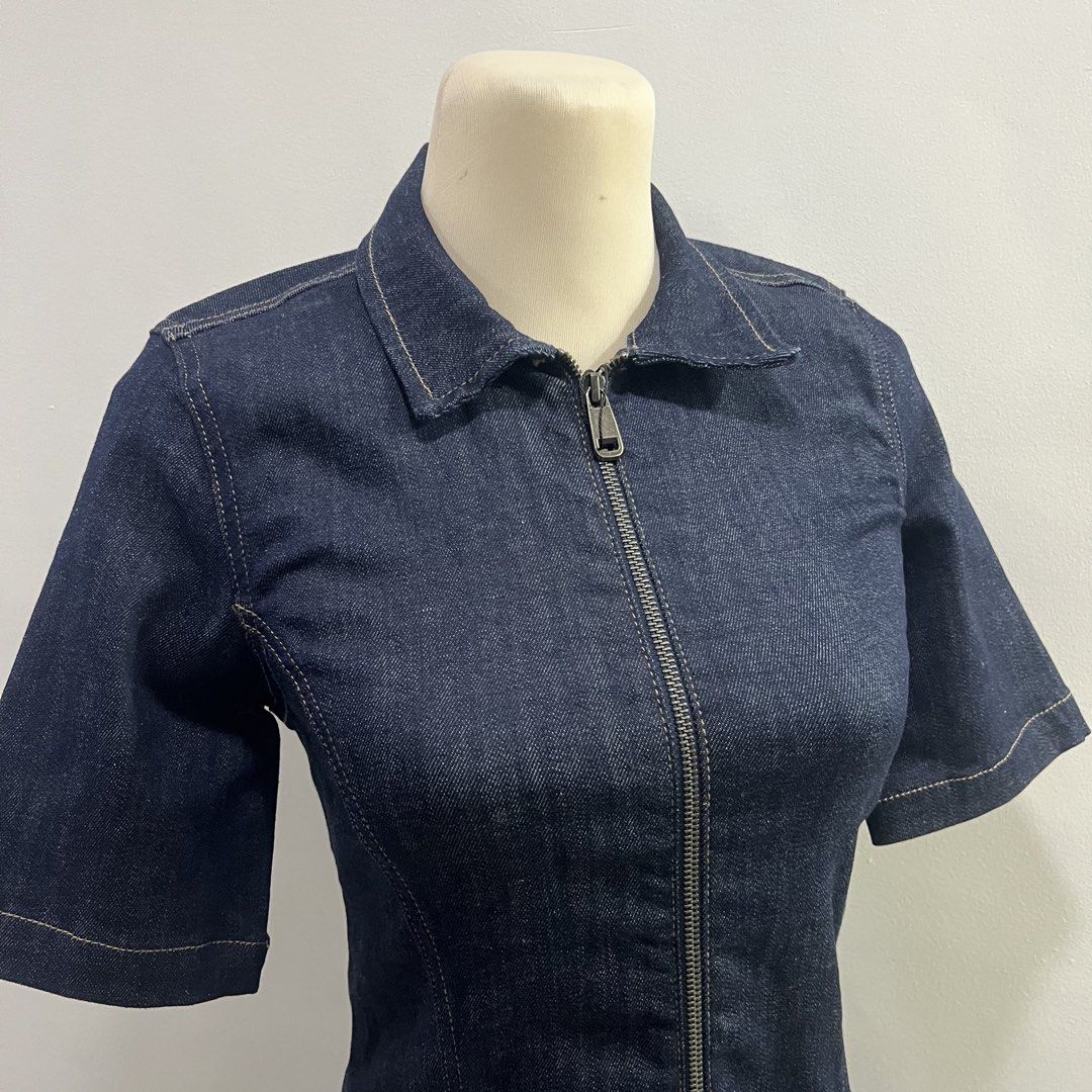 zara denim a line dress (Category: Dresses) located in Malabon City. Submitted by minidressmonster (Listing ID 1466232550, Image 3). Description: zara zip a line dress very flattering!! best fit xs-s brand new with tag.