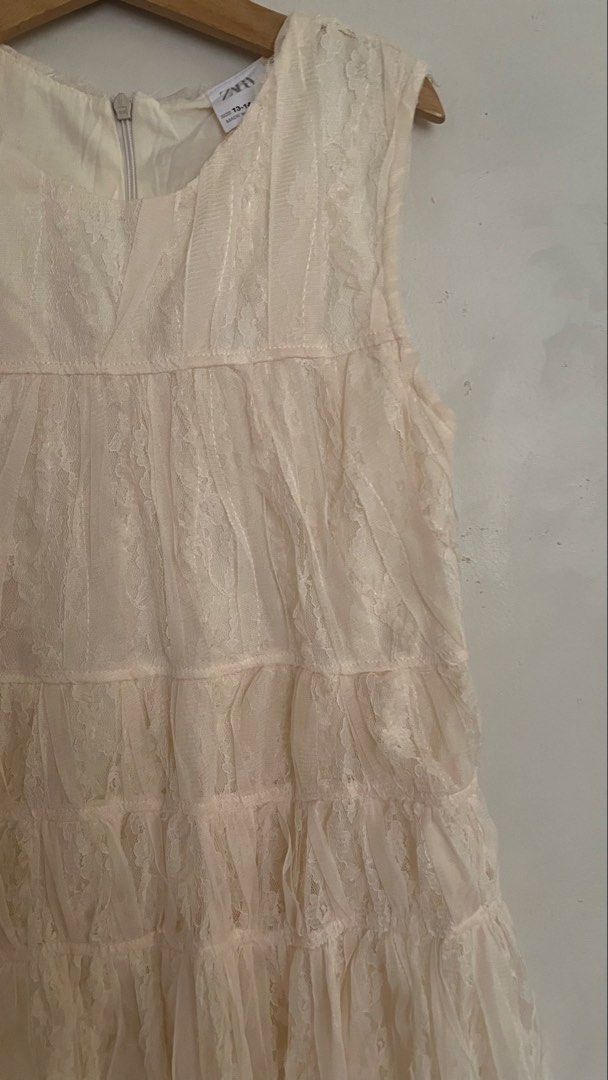 Zara gathered lace dress (Category: Babies & Kids Fashion) located in Manila. Submitted by ourburstingwardrobe_ (Listing ID 1466190180, Image 2). Description: Size 13-14 (runs small) Like new Ivory color Perfect for parties.